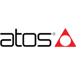 Atos logo: A modern and distinctive design featuring the word 'Atos' in bold capital letters with the letter 'O' stylized as a spherical shape. The logo embodies innovation and technology-driven solutions.