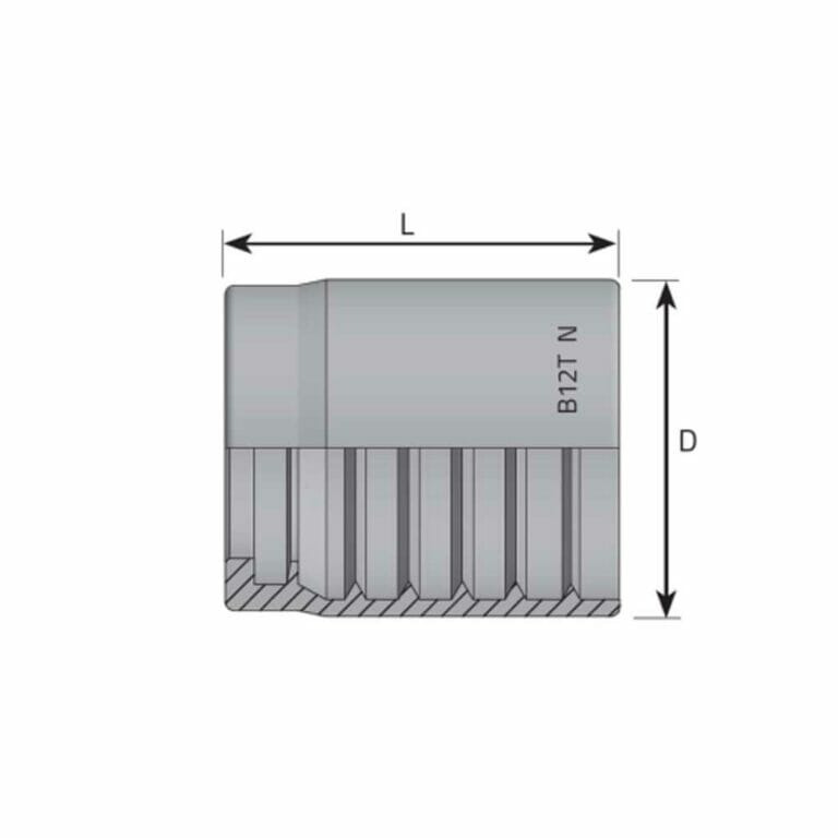 hydraulicplanet Technical drawing of a cylindrical mechanical component with labelled diameter (D), length (L), and sectional view showing internal features.