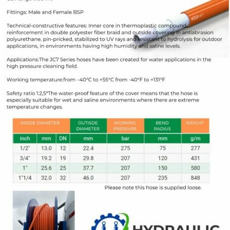 JC7 SEWER JETTING HOSE ASSEMBLY-100MT COILS-3 JC7 SEWER JETTING HOSE SPEC SHEET