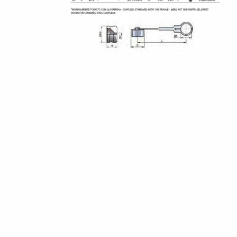 TRAILER BRAKE FEMALE 1/2"-4 hydraulicplanet A catalogue page features a table of TRAILER BRAKE FEMALE 1/2" caps, showing dimensions, codes, colours, and materials for plastic and metal options, plus a technical drawing and multilingual headings.
