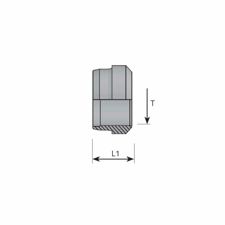 hydraulicplanet Technical drawing of a DOUBLE CUTTING RING, cylindrical with a section cut, showing labelled dimensions L1 (length) and T (thickness).