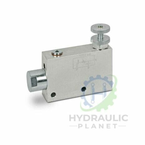 hydraulicplanet 90° Adaptor BSPP Male - BSPP Male with adjustment screws and a protruding hexagonal fitting, shown on a white background featuring the Hydraulic Planet logo.