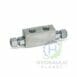hydraulicplanet Double pilot operated check valve for 12mm banjo mounting with two threaded top ports and compression fittings at each end, shown with a "Hydraulic Planet" watermark in the lower right-hand corner.