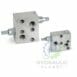 hydraulicplanet Two OVERCENTRE VALVES FLANGEABLE ON DANFOSS MOTORS OMP/OMR are shown on a white background with the "Hydraulic Planet" logo. Each rectangular valve features multiple threaded ports and fittings, designed for compatibility with Danfoss OMP/OMR motors.