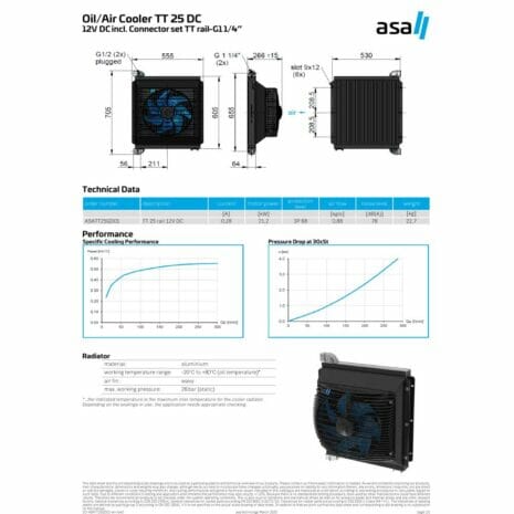 ASA OIL / AIR COOLER TT 25 DC AND 1.1/4" RAIL CONNECTOR - UP TO 300 L/MIN-2 90° rotating coupling
