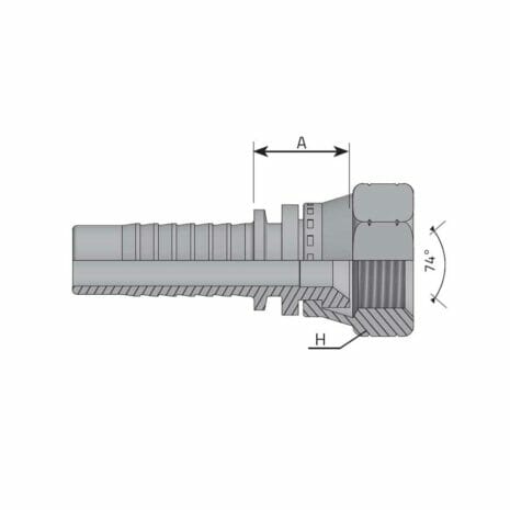 hydraulicplanet Technical drawing of a JIC 37° FEMALE hydraulic fitting with labelled dimensions A and H, plus a cutaway view showing internal structure—commonly used for JIC female connections.