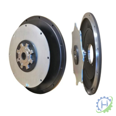 hydraulicplanet Two metallic ENGINE TO PUMP BELLHOUSING clutch plates are shown—one face-on, one in profile—with bolts and a central gear spline visible. A logo is displayed in the lower right corner.