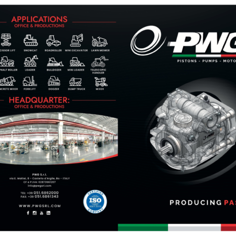 hydraulicplanet The PWG BROCHURE 2025 showcases PWG and PNG brand pumps and pistons, featuring product images, specifications, application icons, and a company headquarters photo.